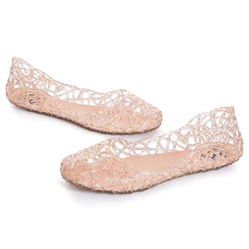 Dear Time Women Flat Heel Summer Beach Jelly Shoes Gold US 7 - Image 3